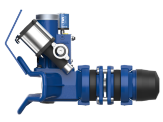 Pneumatically operated drawbar coupling for trailers with articulated drawbar.